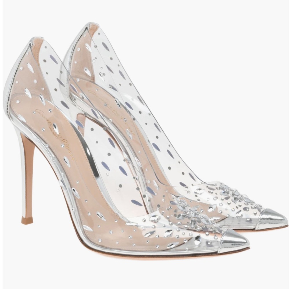 NEW Gianvito Rossi Halley Leather PVC Crystal Embellished Pumps Size 38.5